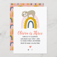 Invitación al cumpleaños Sloth Rainbow