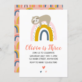 Invitación al cumpleaños Sloth Rainbow