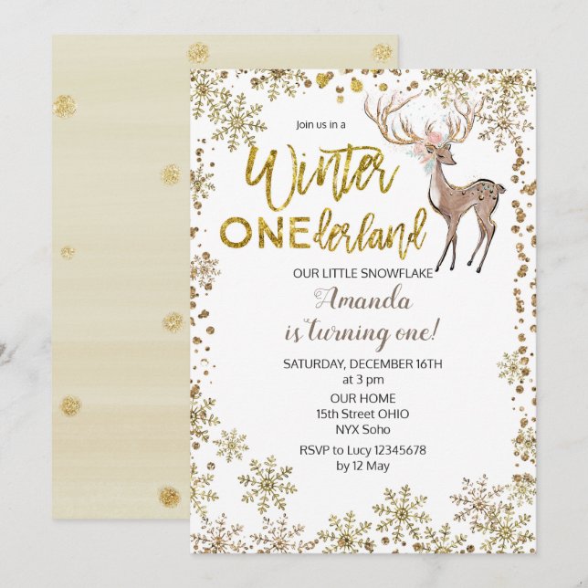 Invitación al cumpleaños suntuosa de Deer Gold (Anverso / Reverso)