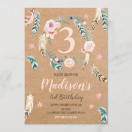 Invitación al cumpleaños tribal Boho para un Chica