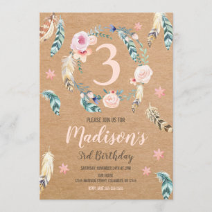 Invitación al cumpleaños tribal Boho para un Chica