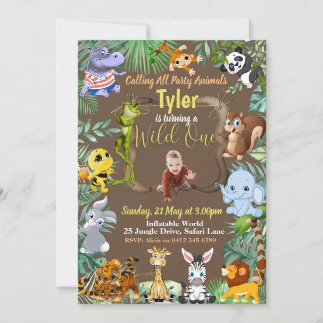 Invitación al cumpleaños tropical de Safari (Anverso)