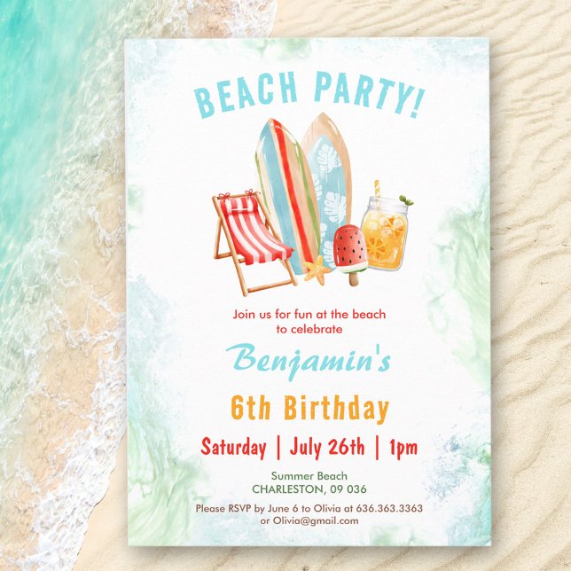 Invitación al cumpleaños tropical del Fiesta de pl (Beach Party Summer Tropical Birthday Invitation)