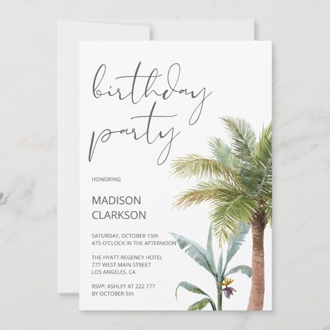 Invitación al cumpleaños tropical verde (Anverso)