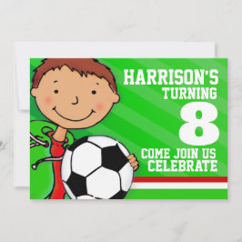 Invitación al cumpleaños verde del fútbol para los