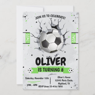Invitación al cumpleaños verde del niño de fútbol
