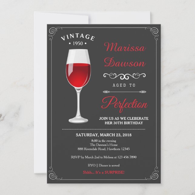 Invitación al cumpleaños/vino para adultos (Anverso)