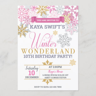 Invitación al cumpleaños Winter Wonderland Pink &