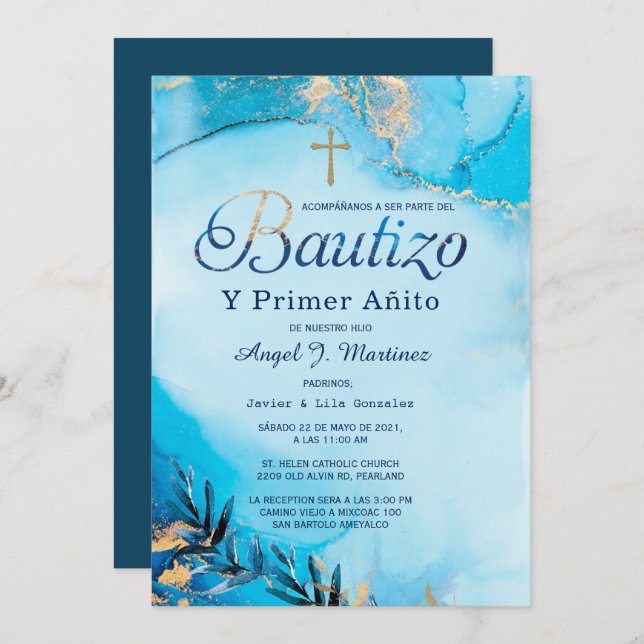 Invitación al cumpleaños y bautismo (Anverso / Reverso)