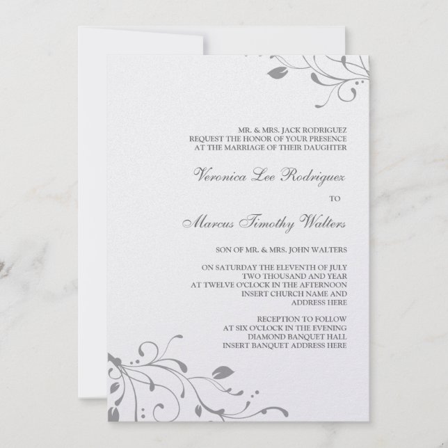 Invitación al Decal Floral Plateado (Anverso)