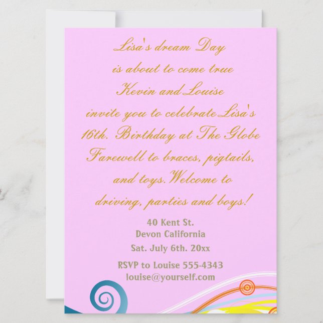 Invitación al decimosexto cumpleaños. (Anverso)