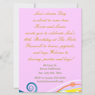 Invitación al decimosexto cumpleaños.