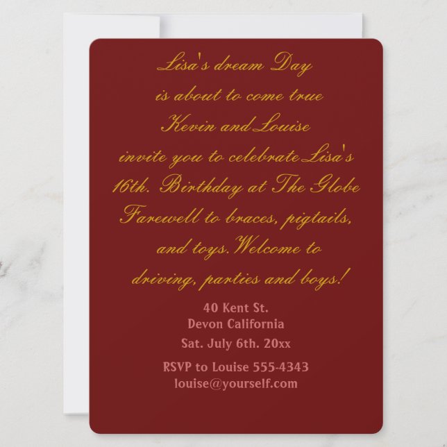 Invitación al decimosexto cumpleaños. (Anverso)