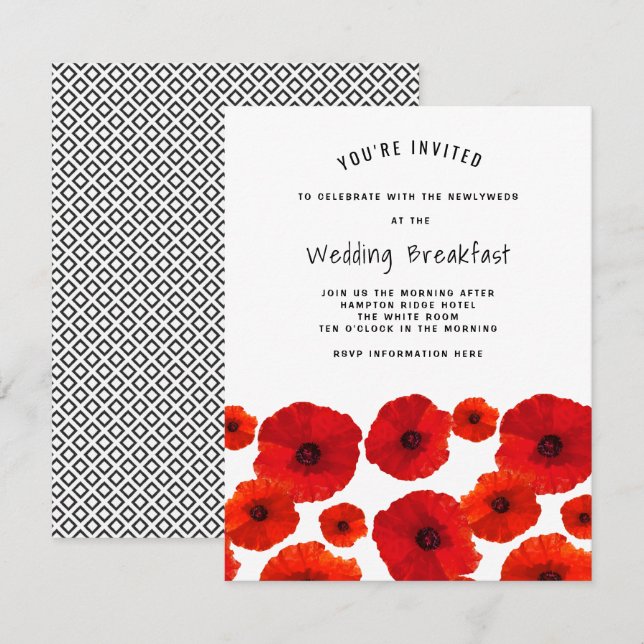 Invitación al desayuno Boda de Red Poppies (Anverso / Reverso)
