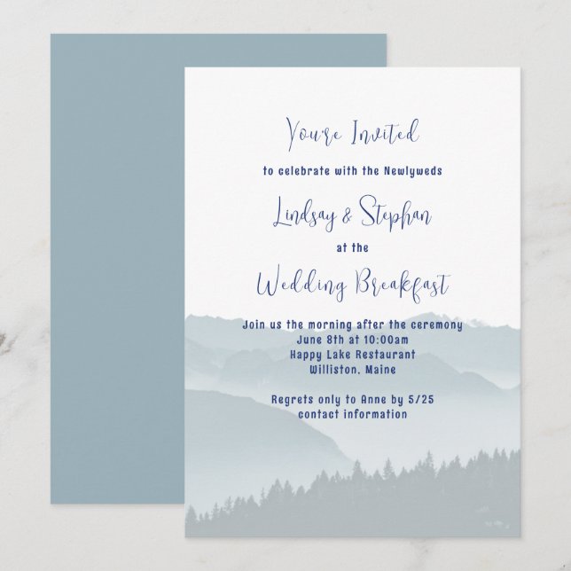 Invitación al desayuno Boda Misty Mountains (Anverso / Reverso)