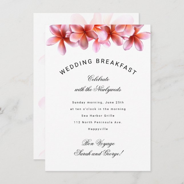 Invitación al desayuno Boda Plumeria de Hawái (Anverso / Reverso)