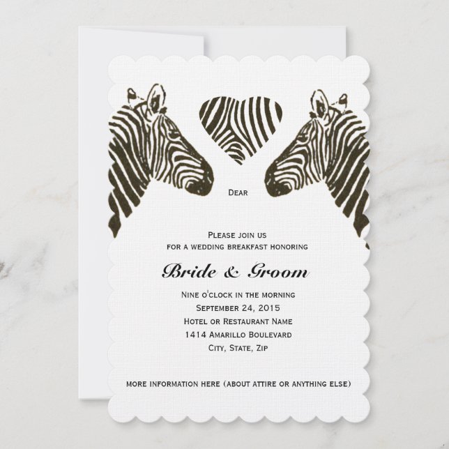 Invitación al desayuno Boda Zebra Love (Anverso)