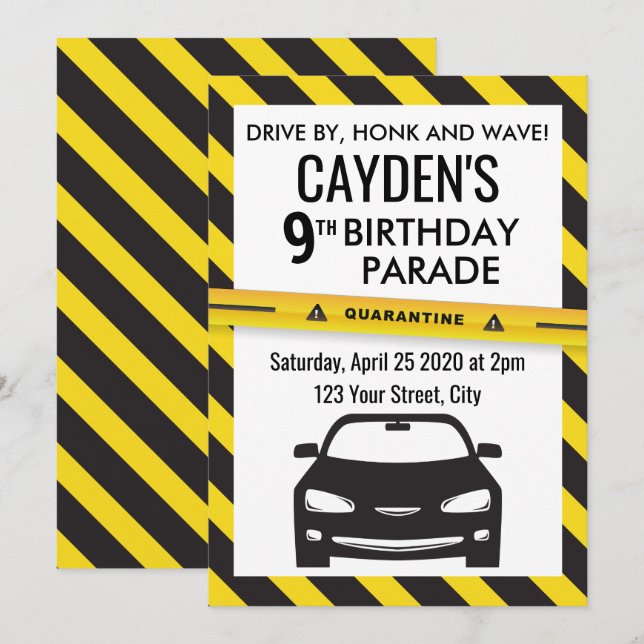 Invitación al desfile de cumpleaños de cuarentena (Anverso / Reverso)