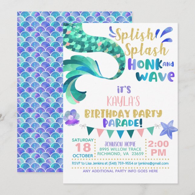 Invitación al desfile de cumpleaños de Sirena (Anverso / Reverso)