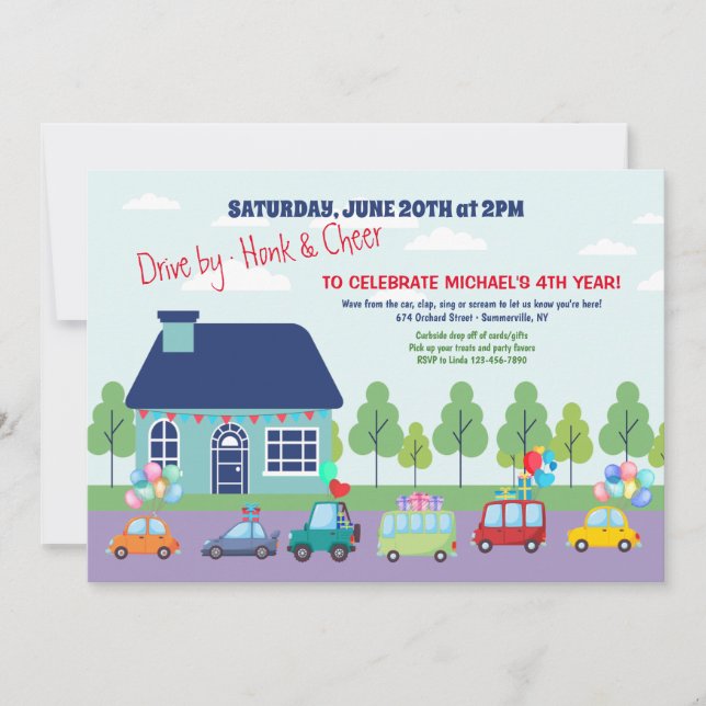 Invitación al desfile de cumpleaños Drive By (Anverso)