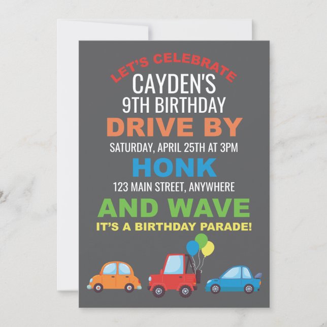 Invitación al desfile de cumpleaños en cuarentena  (Anverso)