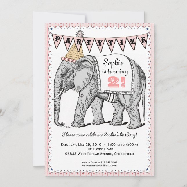 Invitación al desfile de elefantes vintage (Anverso)