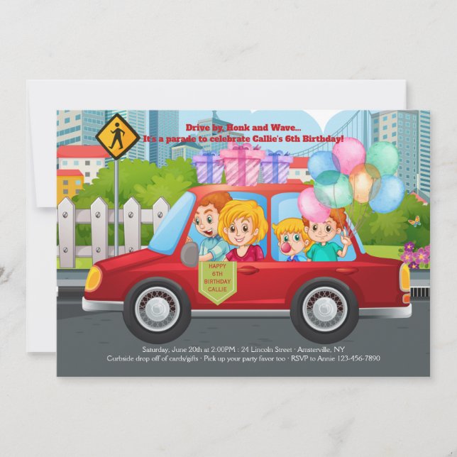 Invitación al desfile de fiestas de cumpleaños (Anverso)