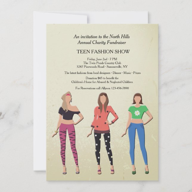 Invitación al desfile de moda de modelos adolescen (Anverso)