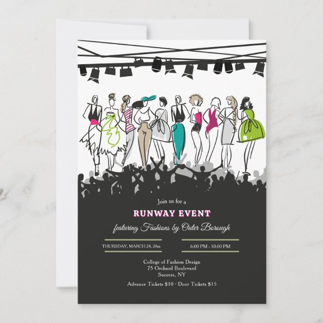 Invitación al desfile de moda de modelos esbozados (Anverso)
