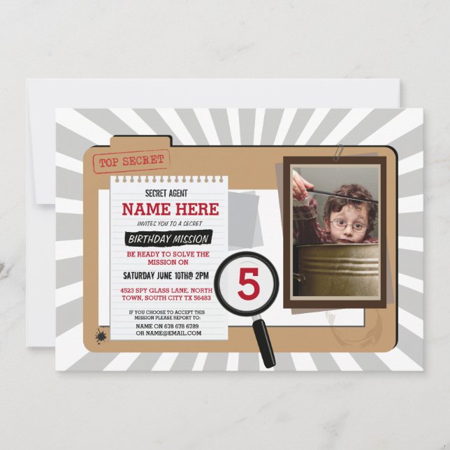 Invitación al detective de cumpleaños del agente s (Anverso)