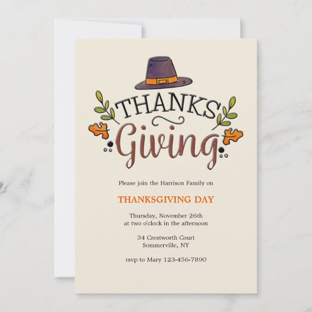 Invitación al Día de Acción de Gracias (Anverso)