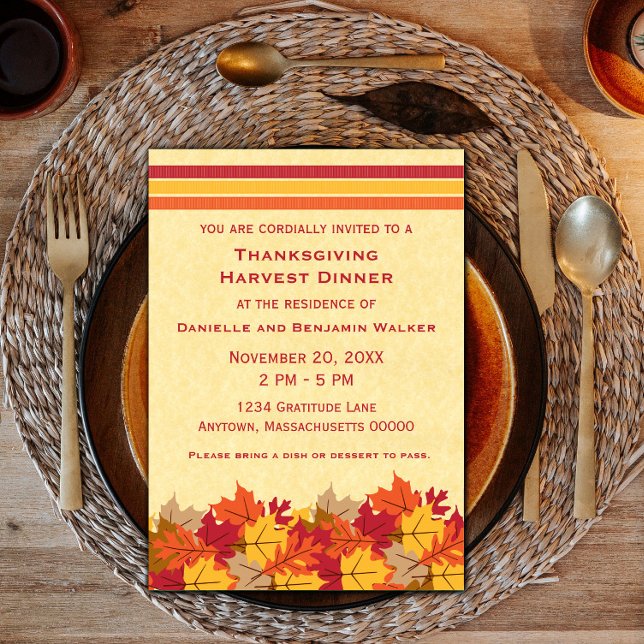 Invitación al Día de Acción de Gracias de Autumn L (Autumn Leaves Thanksgiving Invite)