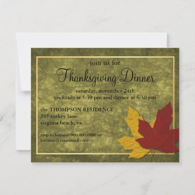 Invitación al Día de Acción de Gracias de la Elega (Anverso)