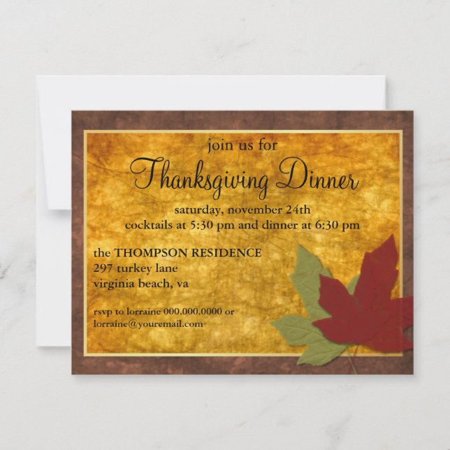 Invitación al Día de Acción de Gracias de la Elega (Anverso)