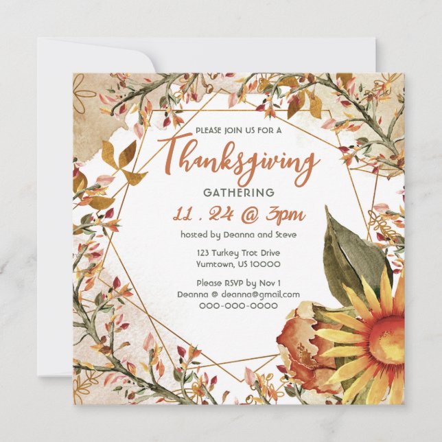 Invitación al día de gracias al girasol cuadrado o (Anverso)
