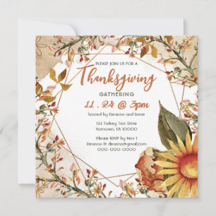Invitación al día de gracias al girasol cuadrado o