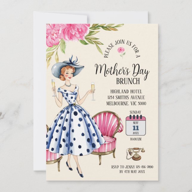 Invitación al Día de la Madre - Dama sosteniendo c (Anverso)