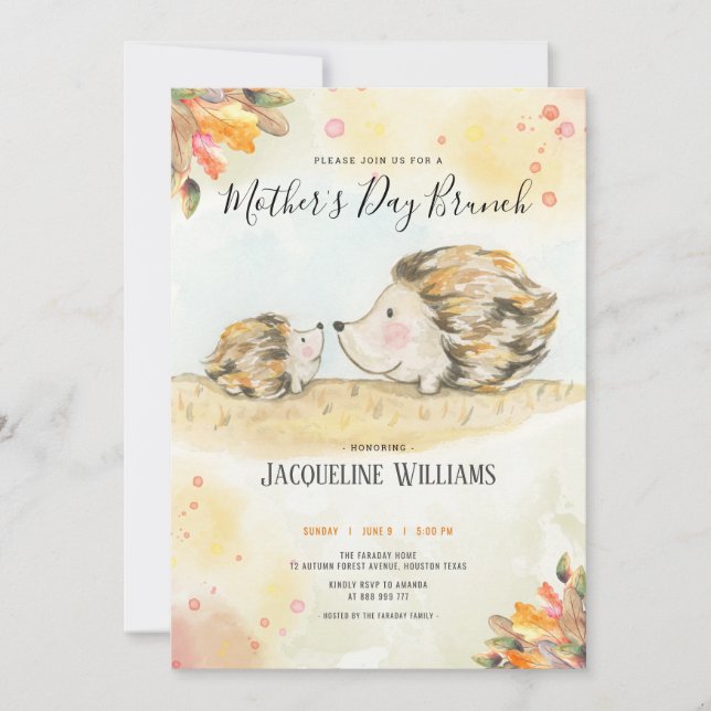Invitación al Día de la Madre de hedgehog de otoño (Anverso)