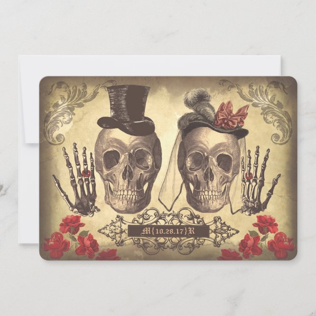 Invitación al Día de la Pareja de Cráneo Gótico de (Anverso)