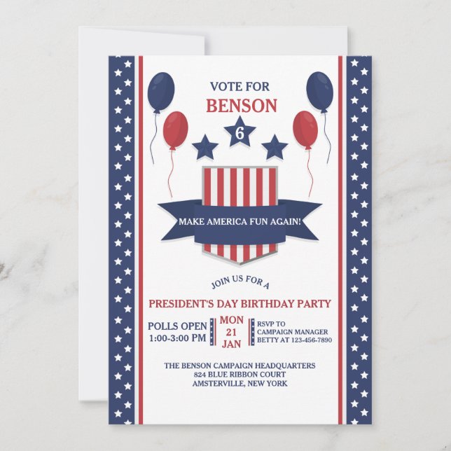 Invitación al Día de los Presidentes Rojo, Blanco  (Anverso)
