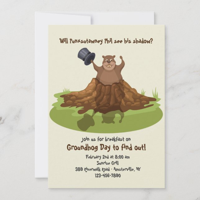 Invitación al Día de Punxsutawney Phil Groundhog (Anverso)