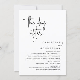 Invitación Al día siguiente, Boda Elopement Dinner Fiesta