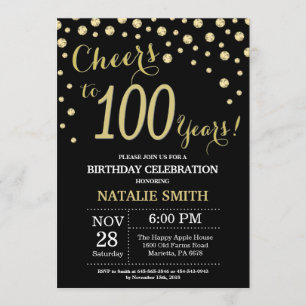 Invitación al diamante de 100 cumpleaños en negro