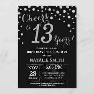 Invitación al diamante de 13 cumpleaños en negro y