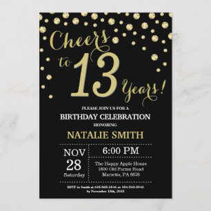Invitación al diamante de 13 cumpleaños en negro y