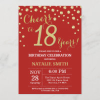 Invitación al Diamante de 18 Aniversario rojo y or