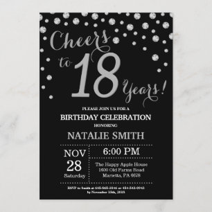 Invitación al diamante de 18 cumpleaños en negro y