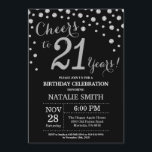 Invitación al diamante de 21 cumpleaños, negro y p<br><div class="desc">Invitación de cumpleaños 21 con fondo de diamante negro y plateado Purpurina. Confetti plateado. Cumpleaños de adultos. Cumpleaños de hombres o mujeres. Para más personalización,  haga clic en el botón "Personalizar" y utilice nuestra herramienta de diseño para modificar esta plantilla.</div>
