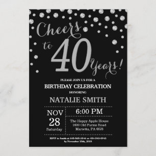 Invitación al diamante de 40 cumpleaños en negro y