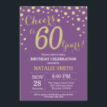 Invitación al diamante de 60 cumpleaños púrpura y<br><div class="desc">Invitación de cumpleaños 60 con fondo de diamantes morado y Purpurina de oro. Confetti de oro. Cumpleaños de adultos. Cumpleaños de hombres o mujeres.
Para más personalización,  haga clic en el botón "Personalizar" y utilice nuestra herramienta de diseño para modificar esta plantilla.</div>